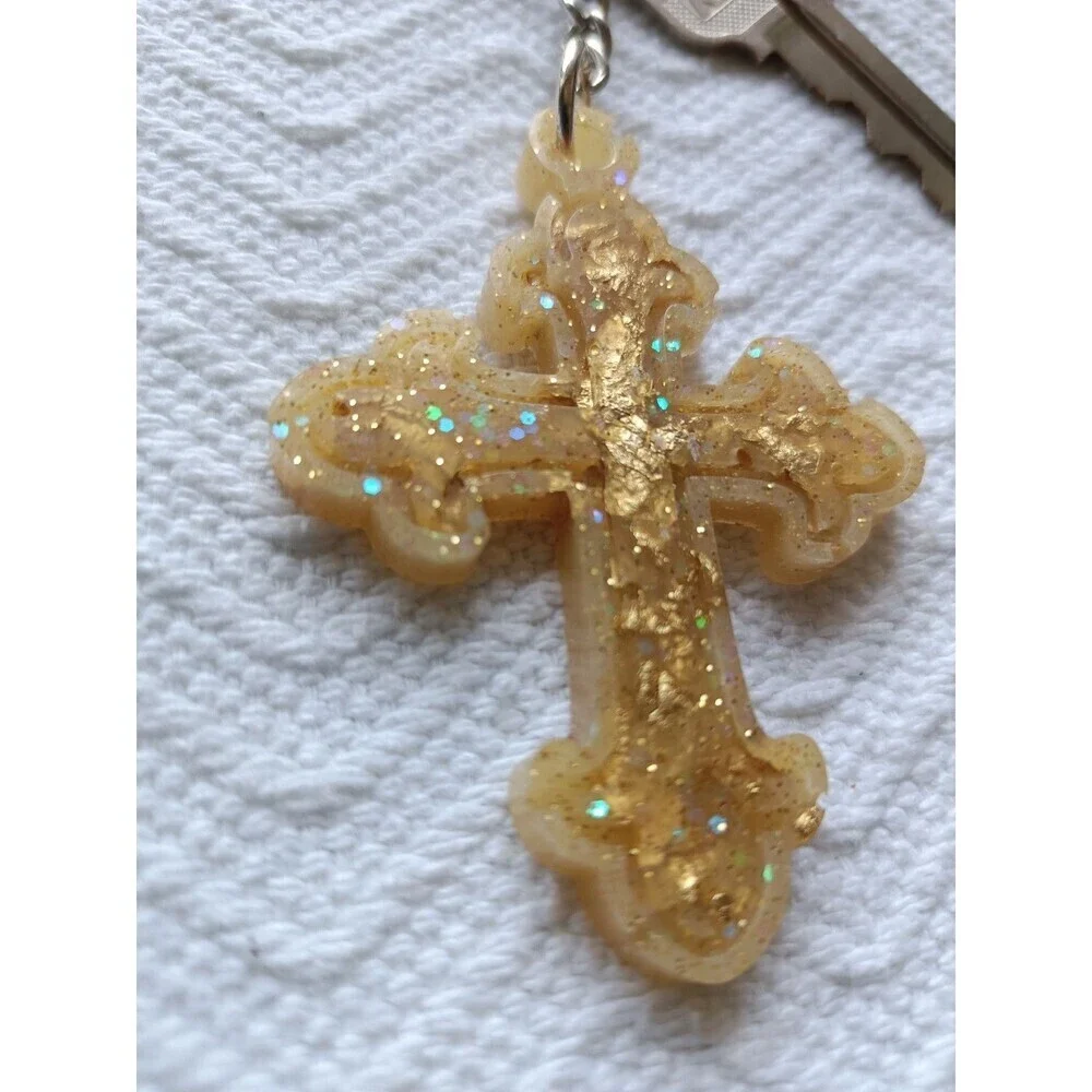 Cross Gold Flake Keychain Attachable Keyring